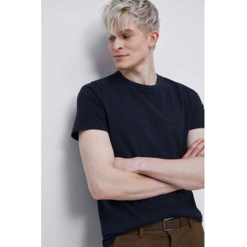 Medicine tricou din bumbac culoarea albastru marin, neted