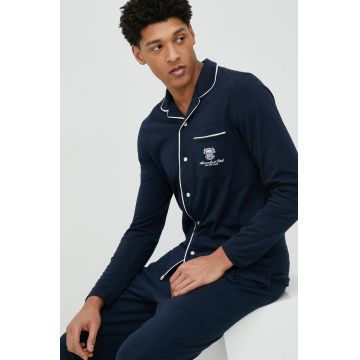 Abercrombie & Fitch cămașă de pijama din bumbac culoarea albastru marin, cu imprimeu