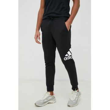 Adidas pantaloni de trening din bumbac barbati, culoarea negru, cu imprimeu