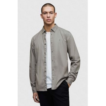 AllSaints camasa barbati, culoarea gri, cu guler clasic, slim