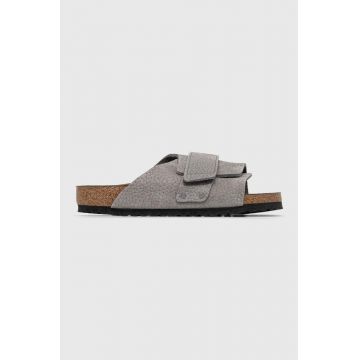 Birkenstock papuci din piele KYOTO barbati, culoarea gri, 1024502