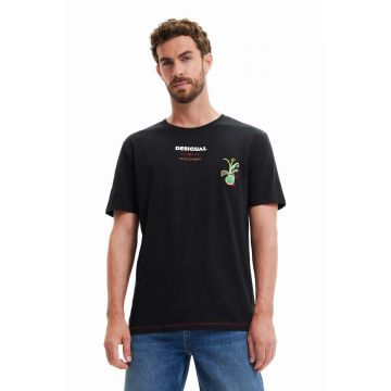 Desigual tricou din bumbac culoarea negru, cu imprimeu