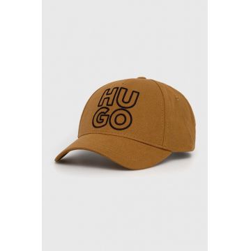 HUGO șapcă de baseball din bumbac culoarea maro, cu imprimeu