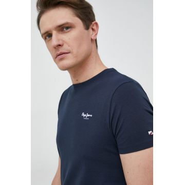 Pepe Jeans tricou barbati, culoarea albastru marin, neted