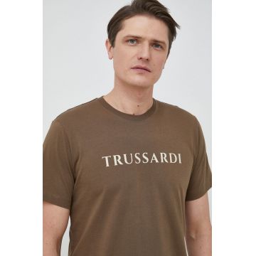 Trussardi tricou din bumbac culoarea verde, cu imprimeu