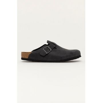 Birkenstock papuci din nubuc Boston SFB culoarea negru, 59461