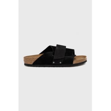 Birkenstock papuci din piele Kyoto bărbați, culoarea negru