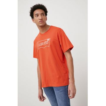Levi's tricou din bumbac culoarea portocaliu, cu imprimeu