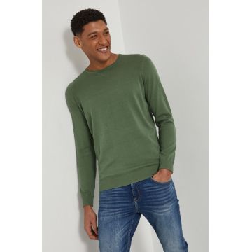 Medicine pulover de bumbac barbati, culoarea verde, light
