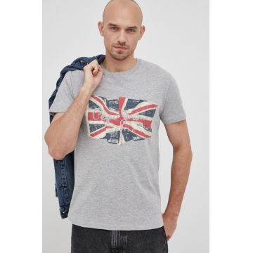 Pepe Jeans tricou din bumbac Flag Logo N culoarea gri, cu imprimeu
