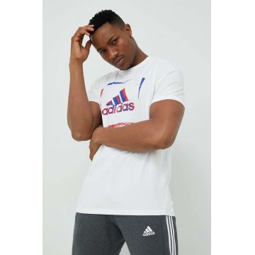 Adidas tricou din bumbac culoarea alb, cu imprimeu