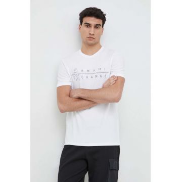 Armani Exchange tricou barbati, culoarea alb, cu imprimeu