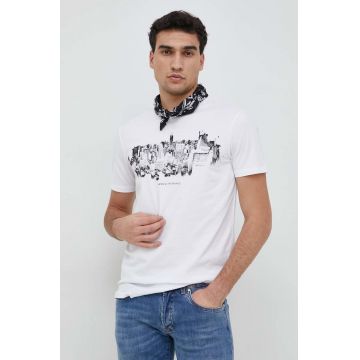 Armani Exchange tricou barbati, culoarea alb, cu imprimeu