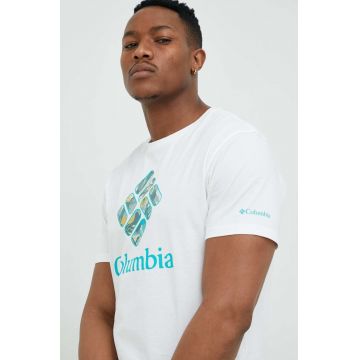 Columbia tricou din bumbac culoarea alb, cu imprimeu