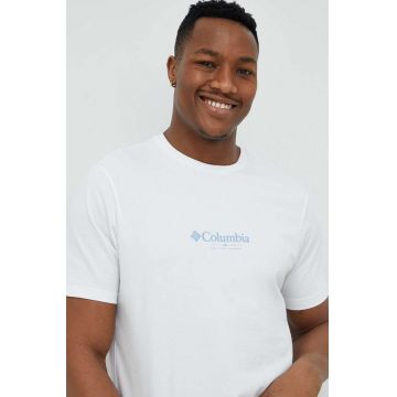 Columbia tricou din bumbac culoarea alb, modelator