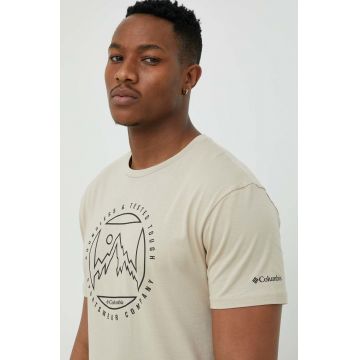Columbia tricou din bumbac culoarea bej, cu imprimeu
