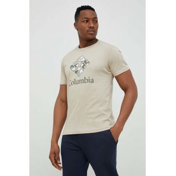 Columbia tricou din bumbac culoarea bej, cu imprimeu