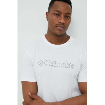 Columbia tricou sport Pacific Crossing II culoarea alb, cu imprimeu