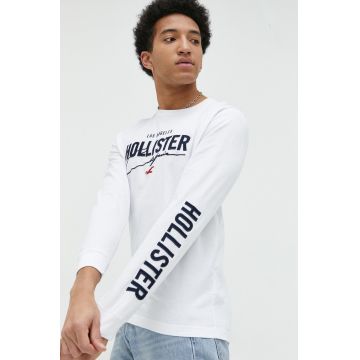 Hollister Co. longsleeve din bumbac culoarea alb, modelator