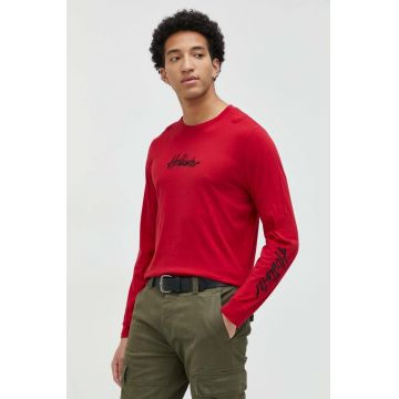 Hollister Co. longsleeve din bumbac culoarea rosu, cu imprimeu