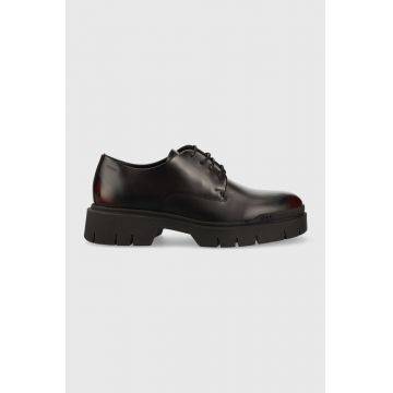 HUGO pantofi de piele Denzel barbati, culoarea bordo, 50487248