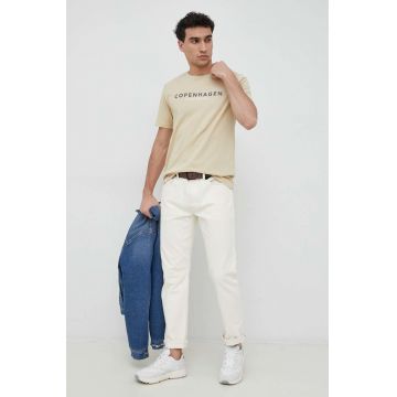 Lindbergh tricou din bumbac culoarea bej, cu imprimeu