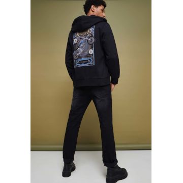 Medicine hanorac de bumbac barbati, culoarea negru, cu glugă, cu imprimeu