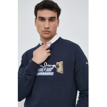 Pepe Jeans hanorac de bumbac Alexander barbati, culoarea albastru marin, cu imprimeu