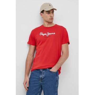 Pepe Jeans tricou din bumbac Eggo culoarea rosu, cu imprimeu