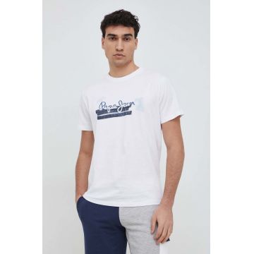 Pepe Jeans tricou din bumbac Rafa culoarea alb, cu imprimeu