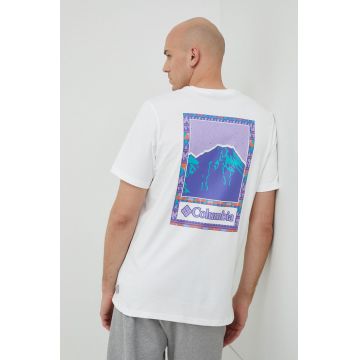 Columbia tricou din bumbac culoarea alb, modelator