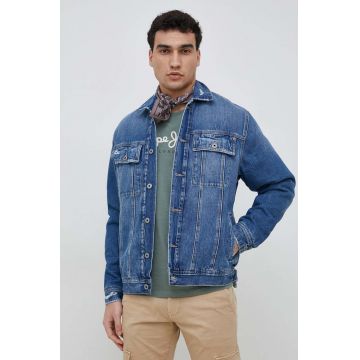 Pepe Jeans geaca jeans Young Bandana barbati, culoarea albastru marin, de tranzitie