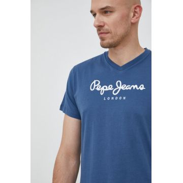 Pepe Jeans tricou din bumbac Eggo culoarea albastru marin, cu imprimeu