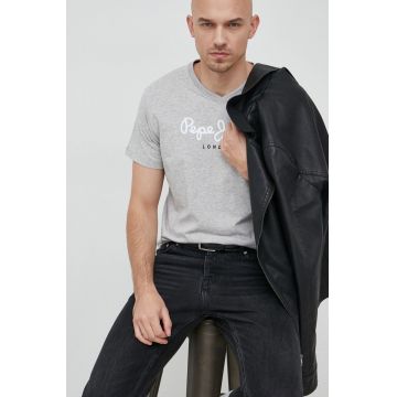 Pepe Jeans tricou din bumbac Eggo culoarea gri, cu imprimeu