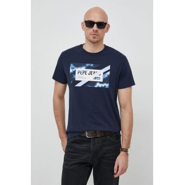 Pepe Jeans tricou din bumbac Rederick culoarea albastru marin, cu imprimeu