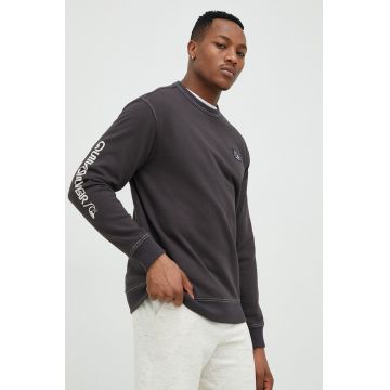 Quiksilver hanorac de bumbac barbati, culoarea gri, cu imprimeu