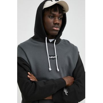 Levi's hanorac de bumbac Barbati, culoarea gri, cu glugă, modelator