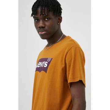 Levi's tricou din bumbac Culoarea maro, cu imprimeu