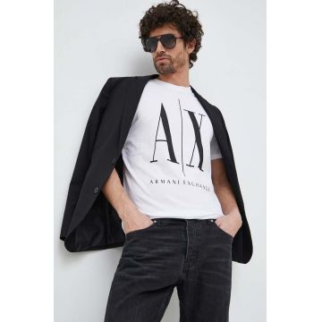 Armani Exchange tricou din bumbac Culoarea alb, cu imprimeu