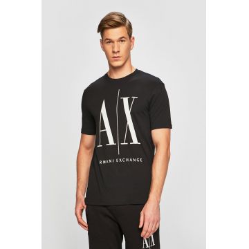 Armani Exchange tricou din bumbac Culoarea negru, cu imprimeu