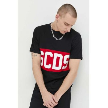 GCDS tricou din bumbac culoarea negru, cu imprimeu