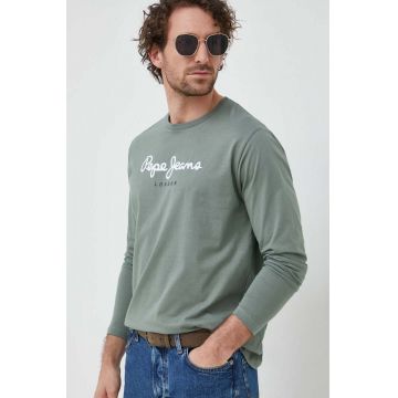 Pepe Jeans longsleeve din bumbac Eggo culoarea verde, cu imprimeu