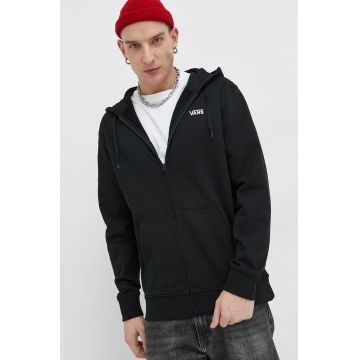 Vans hanorac de bumbac barbati, culoarea negru, cu glugă, neted