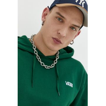 Vans hanorac de bumbac barbati, culoarea verde, cu glugă, neted