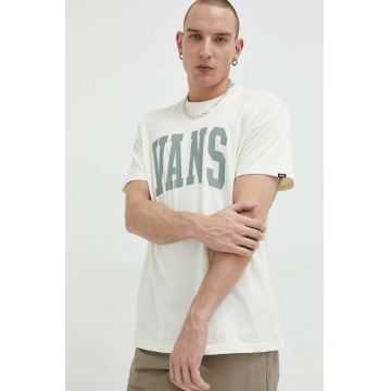 Vans tricou din bumbac culoarea bej, cu imprimeu