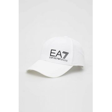 EA7 Emporio Armani șapcă de baseball din bumbac culoarea alb, cu imprimeu