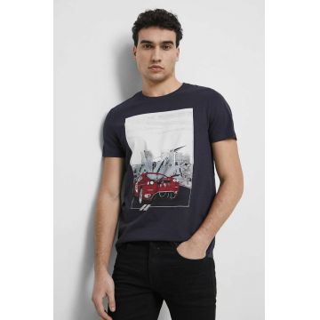 Medicine tricou din bumbac culoarea albastru marin, cu imprimeu
