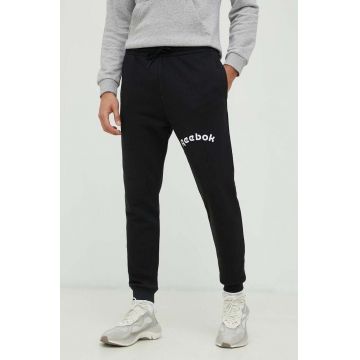 Reebok pantaloni de trening culoarea negru, cu imprimeu
