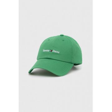 Tommy Jeans șapcă de baseball din bumbac culoarea verde, cu imprimeu