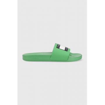 Tommy Jeans papuci POOL SLIDE ESS barbati, culoarea verde, EM0EM01191